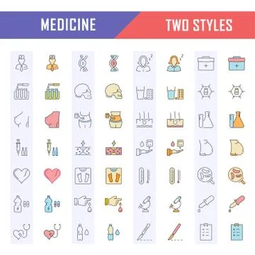 Set Vector Flat Line Icons Medicine 무료 스톡 일러스트
