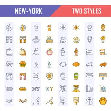 Set Vector Flat Line Icons New York Free Stock Illustration