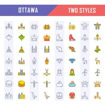 Set Vector Flat Line Icons Ottawa Free Stock Illustration