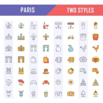 Set Vector Flat Line Icons Paris Free Stock Illustration