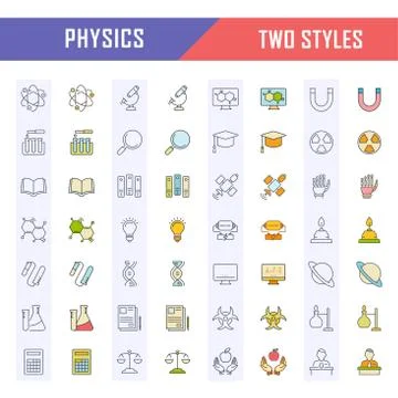 Set Vector Flat Line Icons Physics Free Stock Illustration