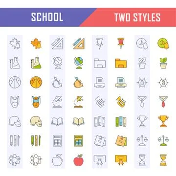 Set Vector Flat Line Icons School Free Stock Illustration