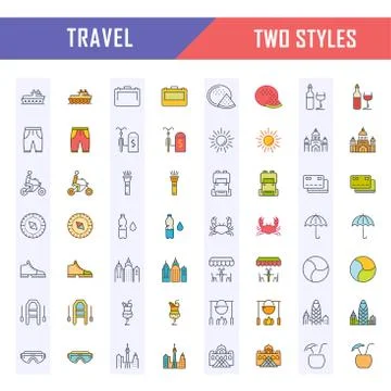 Set Vector Flat Line Icons Travel and Adventure Free Stock Illustration
