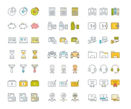 Set Vector Flat Line Icons Accounting and Finance Free Stock Illustration
