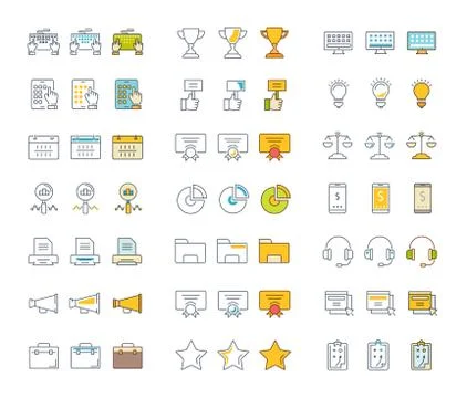 Set Vector Flat Line Icons SEO and Web Design Free Stock Illustration
