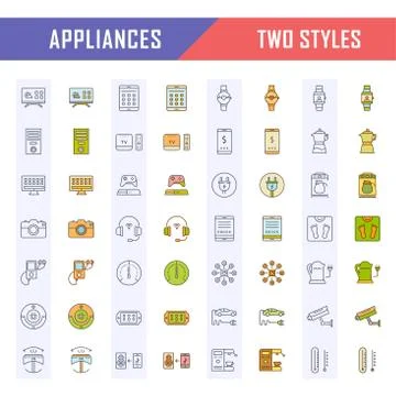 Set Vector Flat Line Icons Appliance Free Stock Illustration