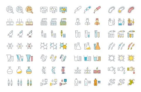 Set Vector Flat Line Icons Bacteria and Virus Free Stock Illustration