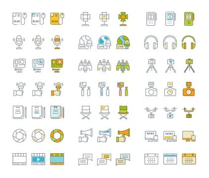 Set Vector Flat Line Icons Blogging 무료 스톡 일러스트