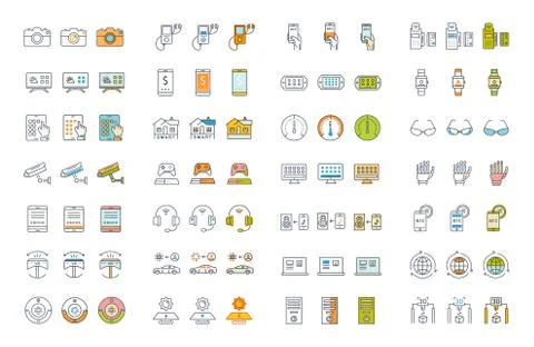 Set Vector Flat Line Icons Internet of Things Free Stock Illustration