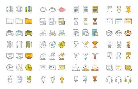 Set Vector Flat Line Icons Office and Business 무료 스톡 일러스트