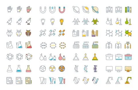 Set Vector Flat Line Icons Science 免费库存插图
