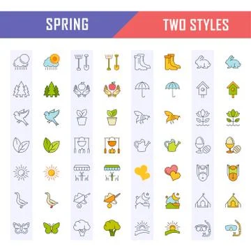 Set Vector Flat Line Icons Spring Free Stock Illustration