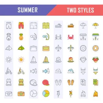 Set Vector Flat Line Icons Summer Free Stock Illustration