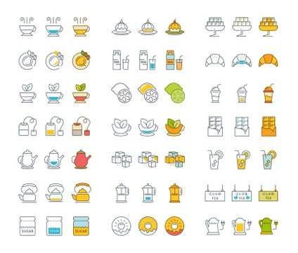 Set Vector Flat Line Icons Tea Free Stock Illustration