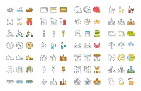 Set Vector Flat Line Icons Travel and Adventure Free Stock Illustration