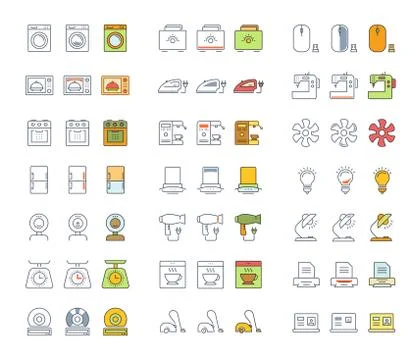 Set Vector Flat Line Icons Appliance Free Stock Illustration