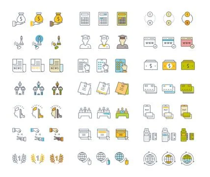 Set Vector Flat Line Icons Office and Business Free Stock Illustration