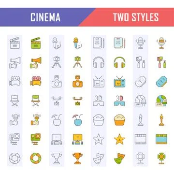 Set Vector Flat Line Icons Cinema and Movies 무료 스톡 일러스트