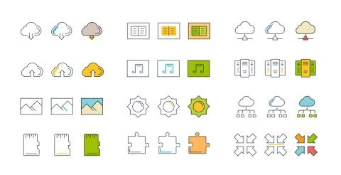 Set Vector Flat Line Icons Cloud Service 無料イラスト素材