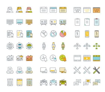 Set Vector Flat Line Icons Cloud Service Gratis stockillustratie