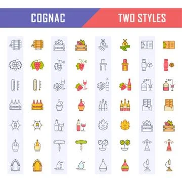 Set Vector Flat Line Icons Cognac Free Stock Illustration