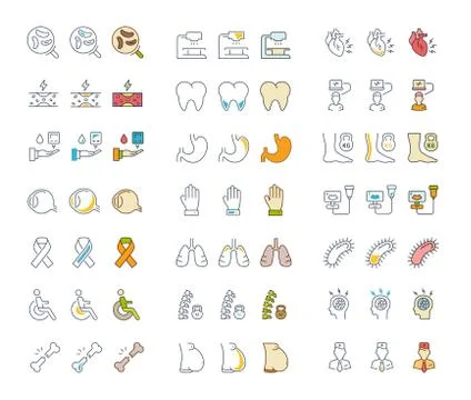 Set Vector Flat Line Icons of Ill Free Stock Illustration