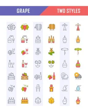 Set Vector Flat Line Icons Grape Free Stock Illustration