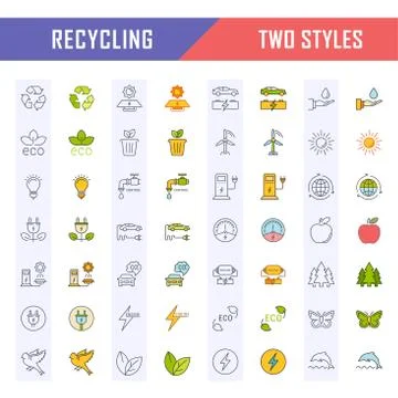 Set Vector Flat Line Icons Recycling Free Stock Illustration