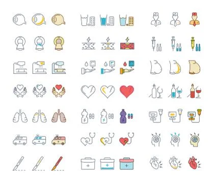 Set Vector Flat Line Icons of Stroke Free Stock Illustration