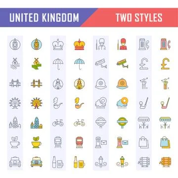 Set Vector Flat Line Icons UK 무료 스톡 일러스트