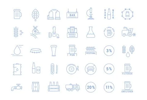 Set Vector Flat Line Icons Beer Stockillustratie