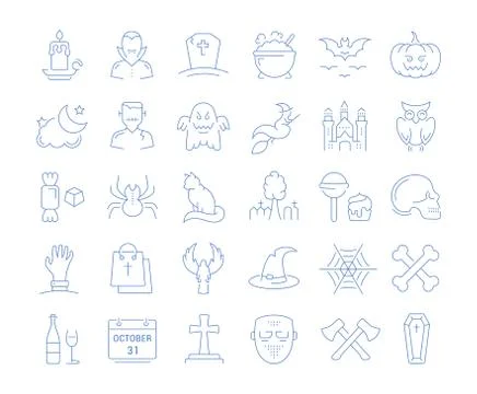 Set Vector Flat Line Icons Halloween Illustrazione stock