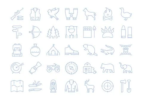 Set Vector Flat Line Icons Hunting Ilustración de archivo