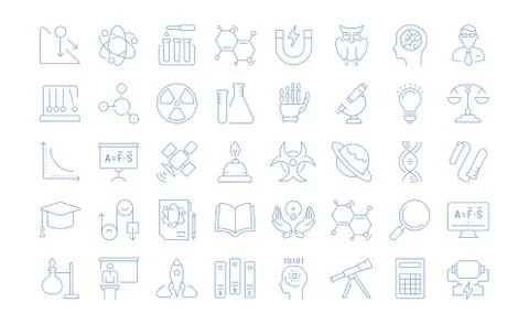 Set Vector Flat Line Icons Physic Stockillustratie