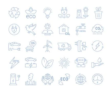 Set Vector Flat Line Icons Recycling Stock Illustration
