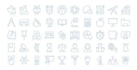 Set Vector Flat Line Icons School イラスト素材