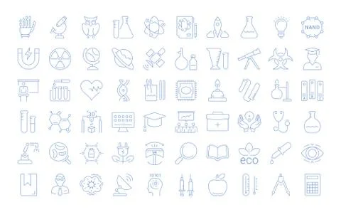 Set Vector Flat Line Icons Science 库存插图