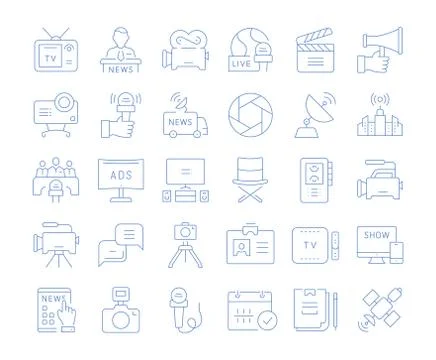 Set Vector Flat Line Icons Television Ilustração Stock