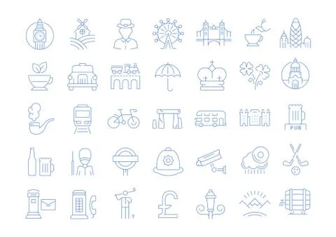 Set Vector Flat Line Icons UK Stock Illustration