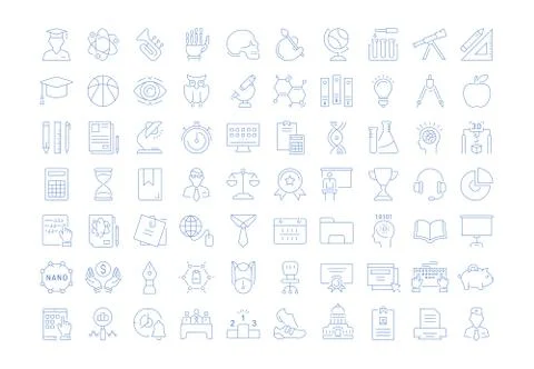 Set Vector Flat Line Icons University 库存插图