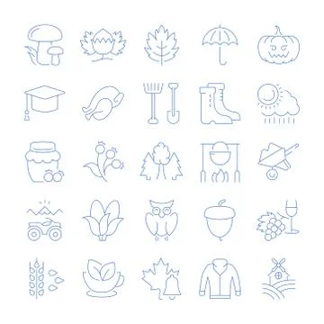 Set Vector Flat Line Icons Autumn Stock Illustration