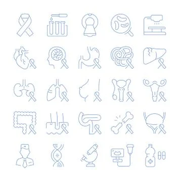 Set Vector Flat Line Icons Cancer Stock Illustration