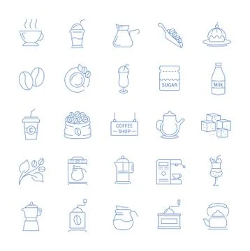 Set Vector Flat Line Icons Coffee Stock Illustration