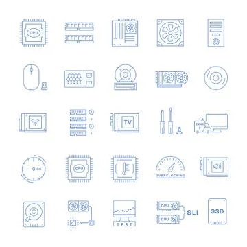 Set Vector Flat Line Icons Upgrading Computer イラスト素材