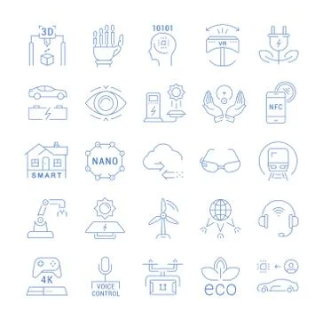 Set Vector Flat Line Icons Future Technology Stock Illustration