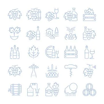 Set Vector Flat Line Icons Grape Stock Illustration