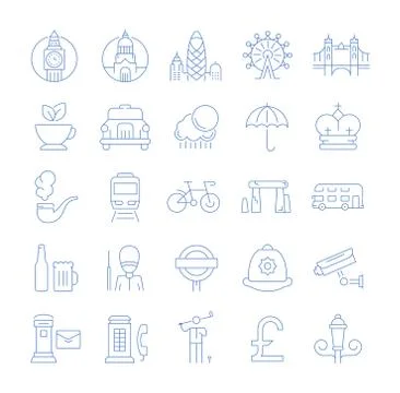 Set Vector Flat Line Icons London 스톡 일러스트
