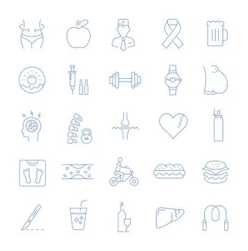 Set Vector Flat Line Icons Obesity Stock Illustration