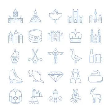 Set Vector Flat Line Icons Ottawa Stock Illustration