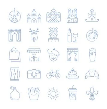 Set Vector Flat Line Icons Paris Stock Illustration